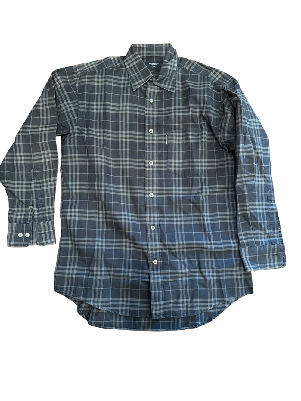 Burberry Men's Plaid Button-Down Shirt - Gray and Blue